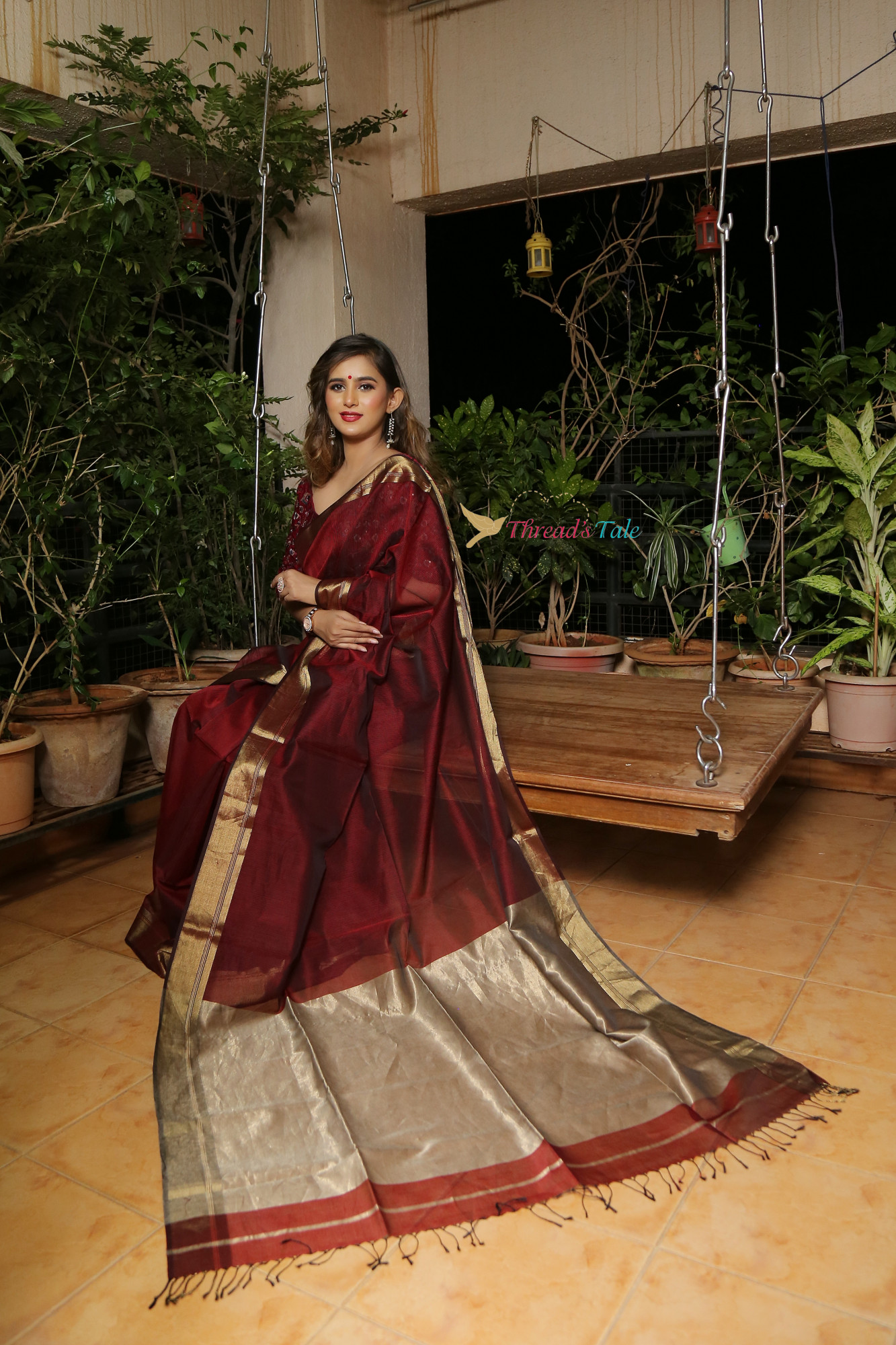 Deep Maroon Handwoven Textured Border With Self Check