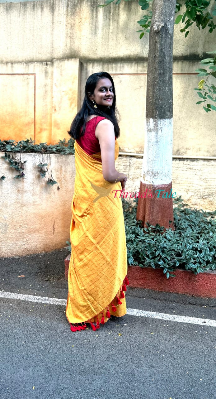 Sunshine Yellow Handwoven Reversible Saree