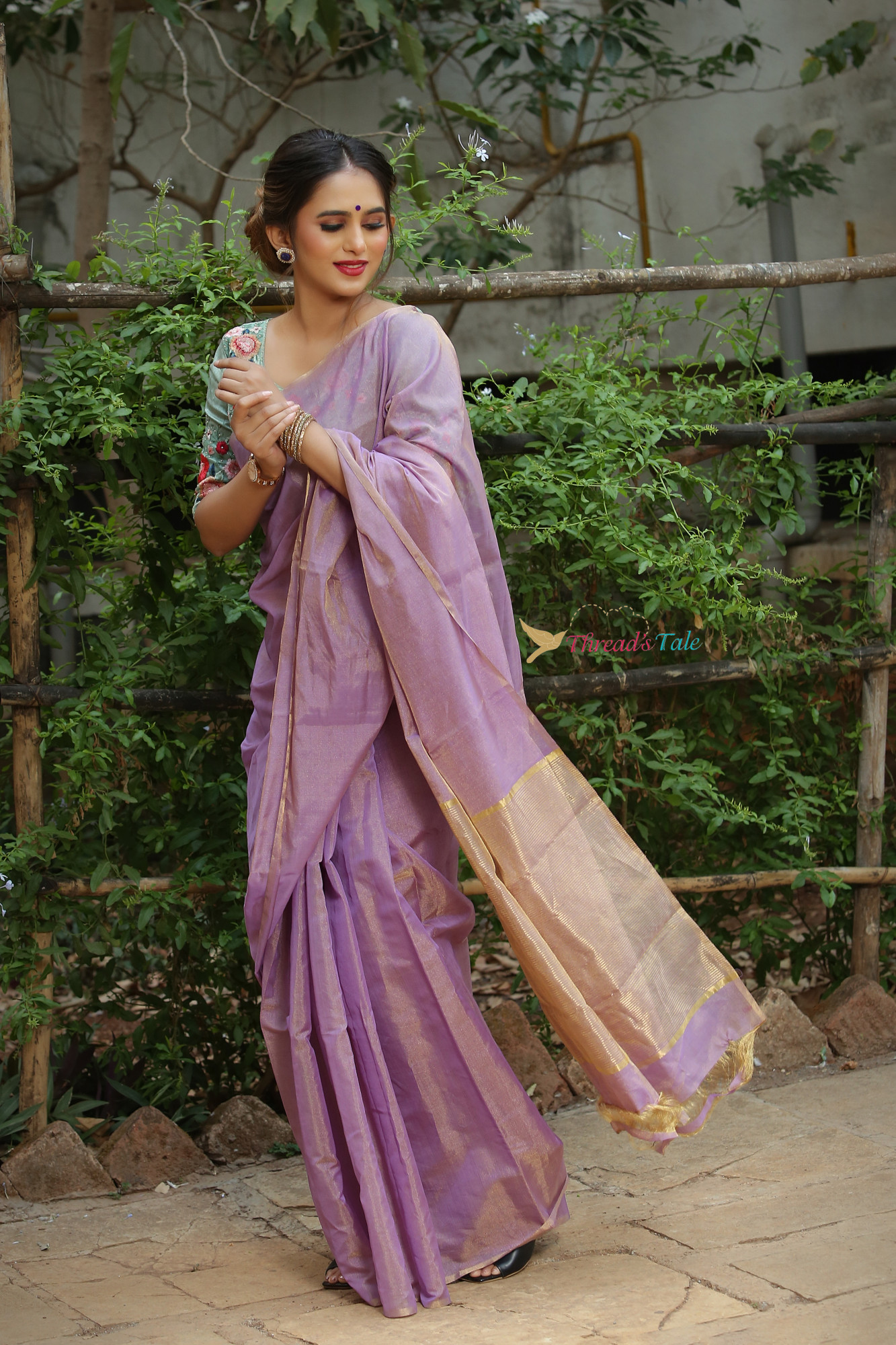 Lavender Gold Tissue Silk Saree