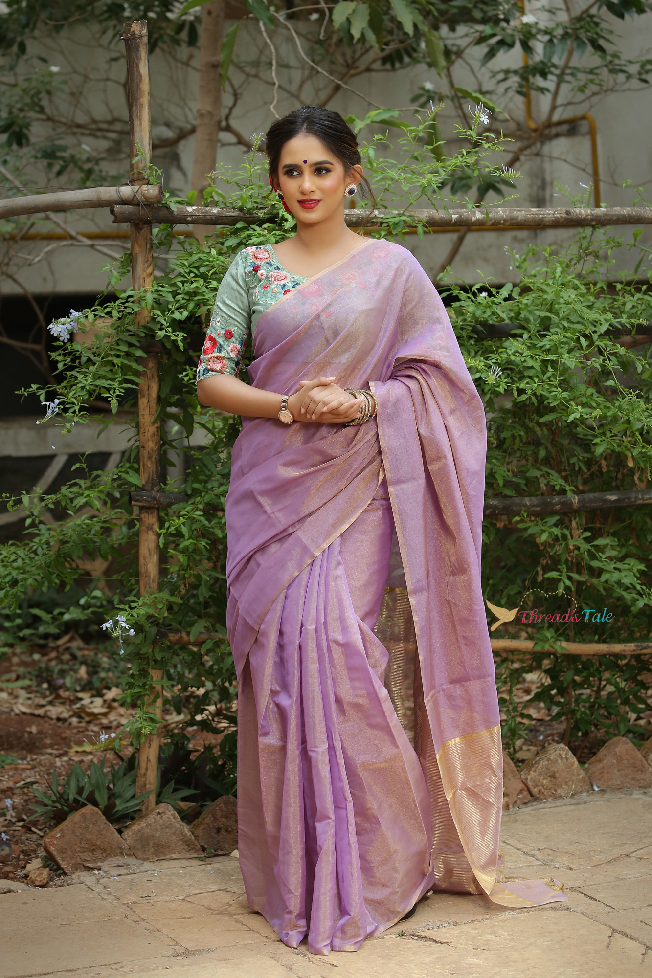 Lavender Gold Tissue Silk Saree