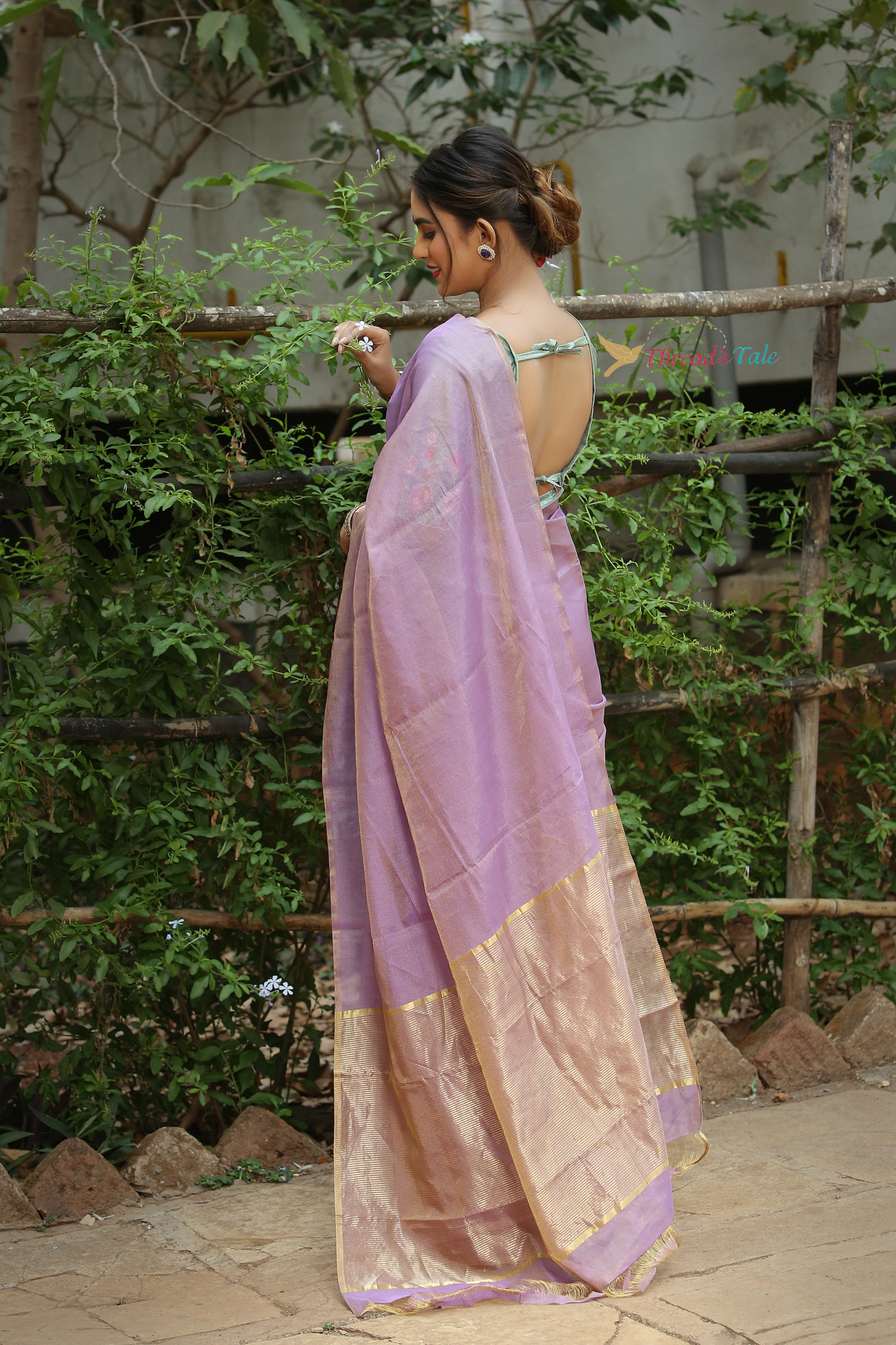 Lavender Gold Tissue Silk Saree
