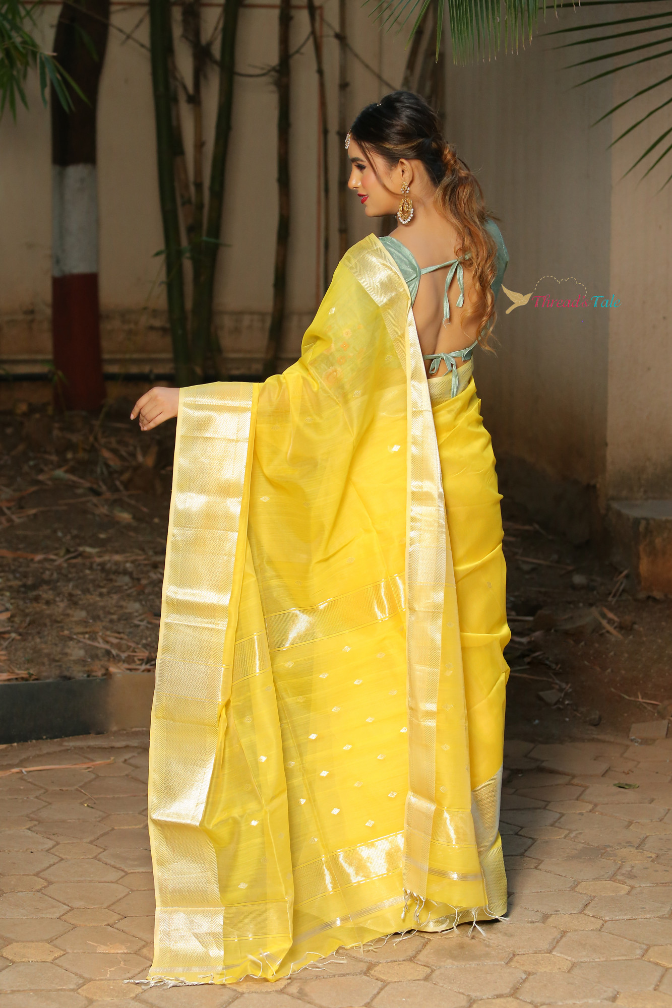 Sunshine Handwoven Maheshwari With Silver Border