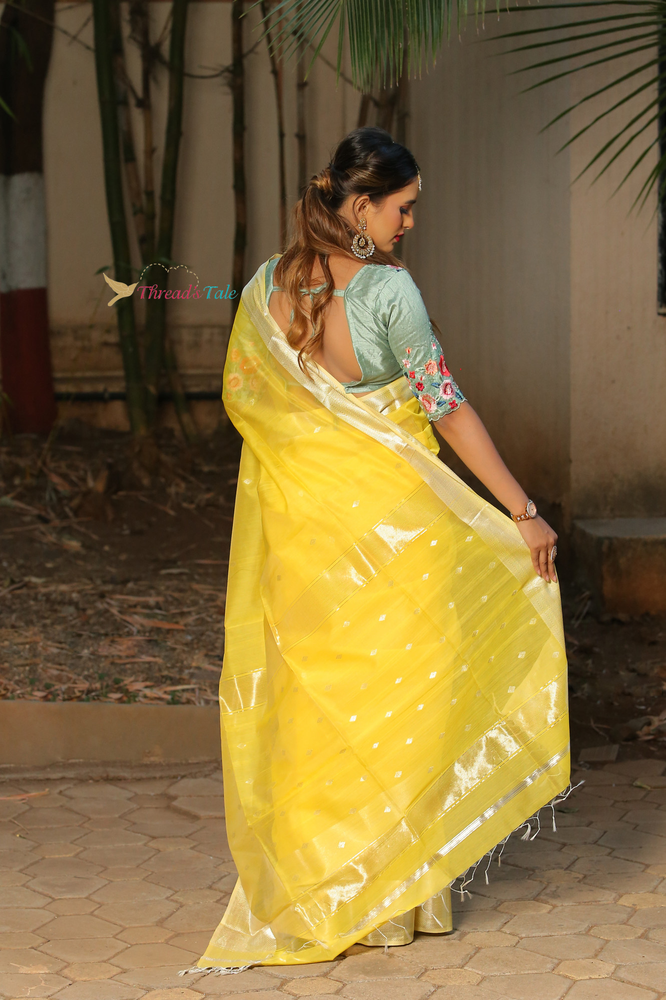 Sunshine Handwoven Maheshwari With Silver Border