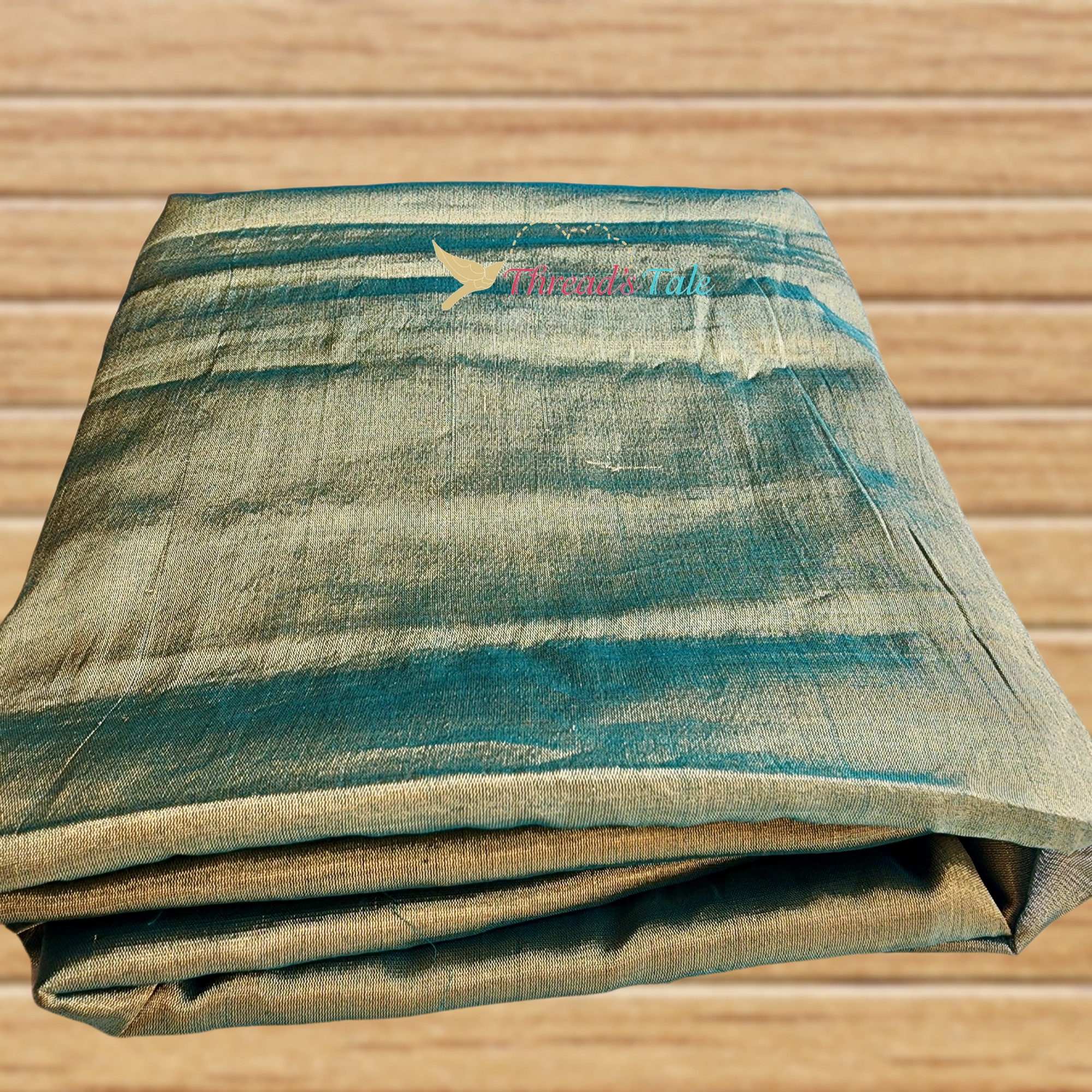 Green Mettalic Gold Tissue Chanderi Fabric