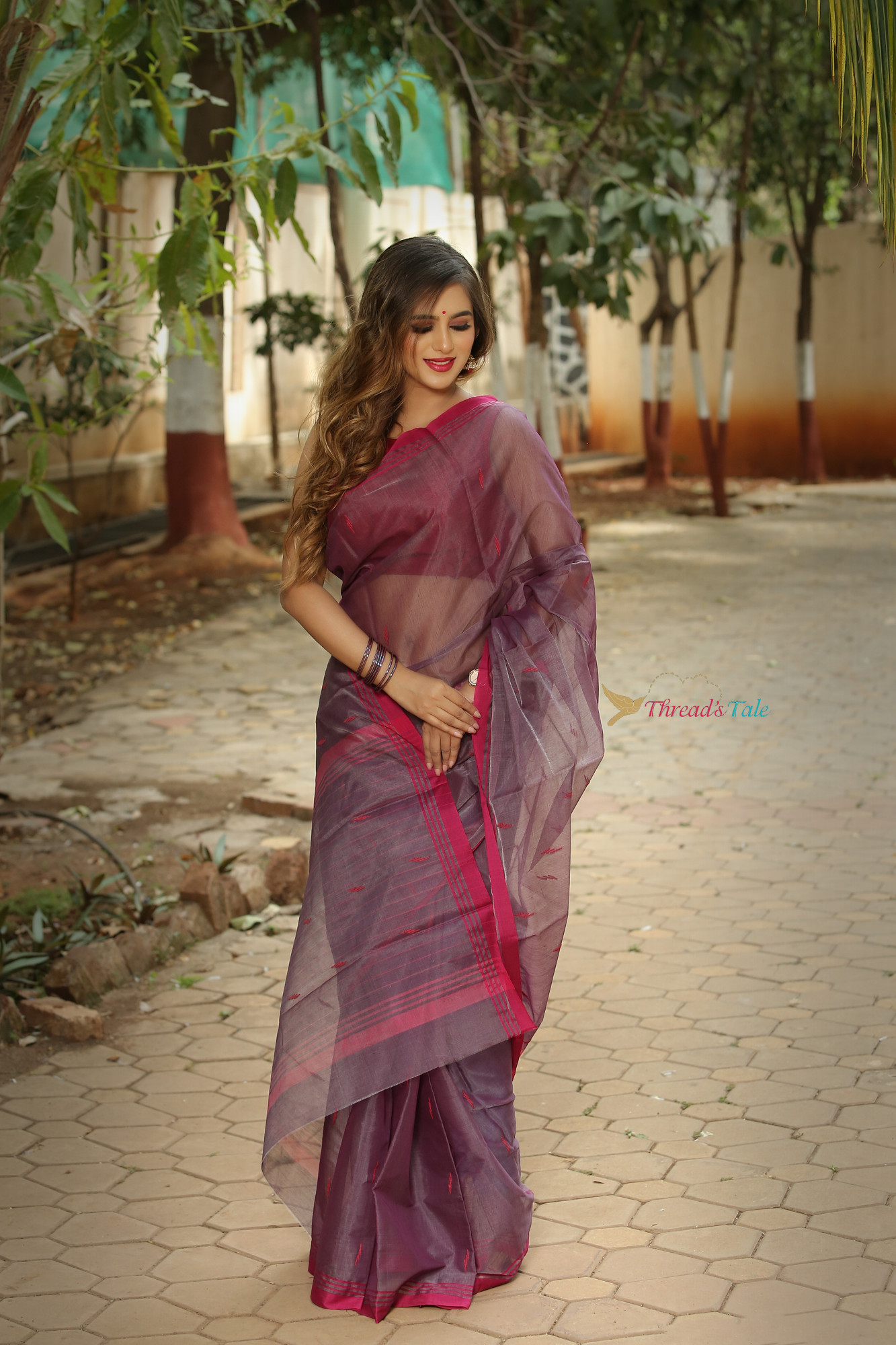 Violet Handwoven Cotton Chanderi Saree