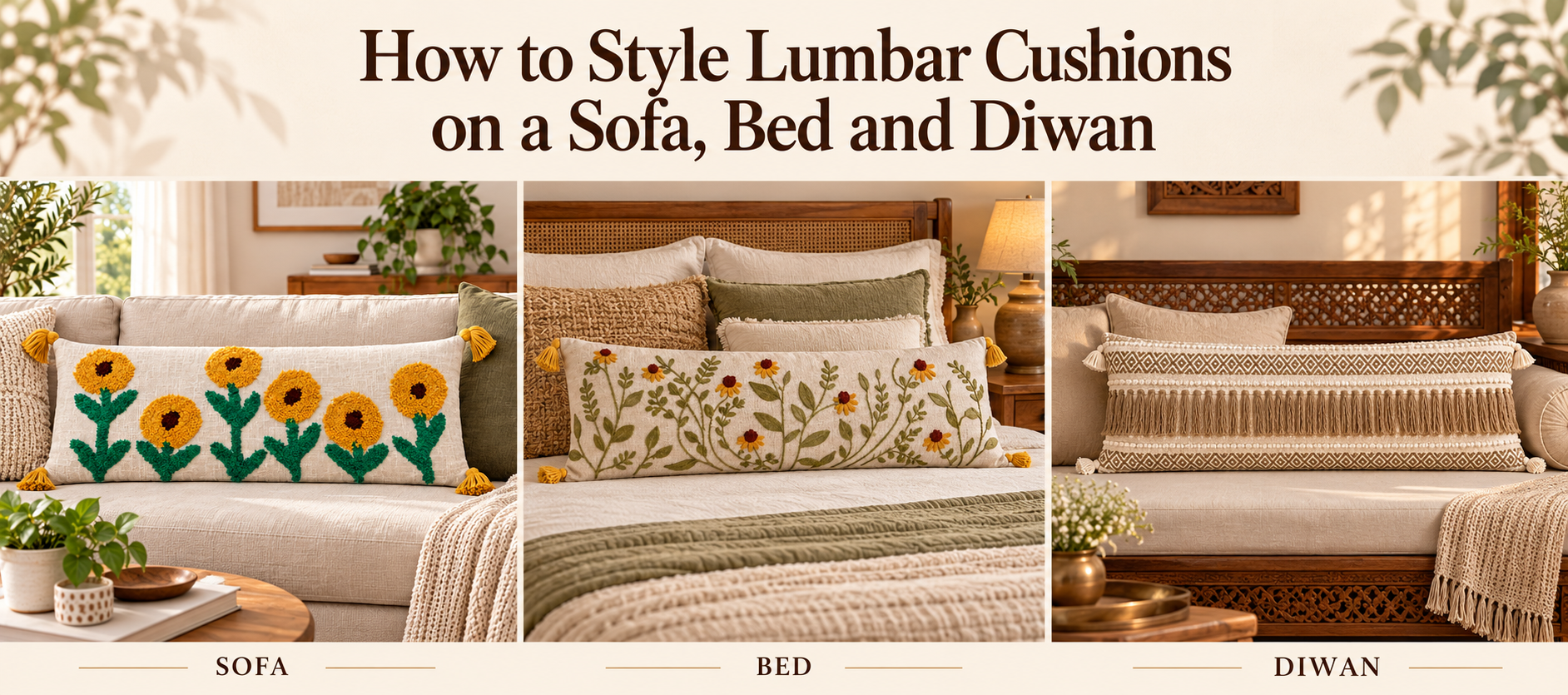 How to Style Lumbar Cushions Sofa, Bed, Diwan