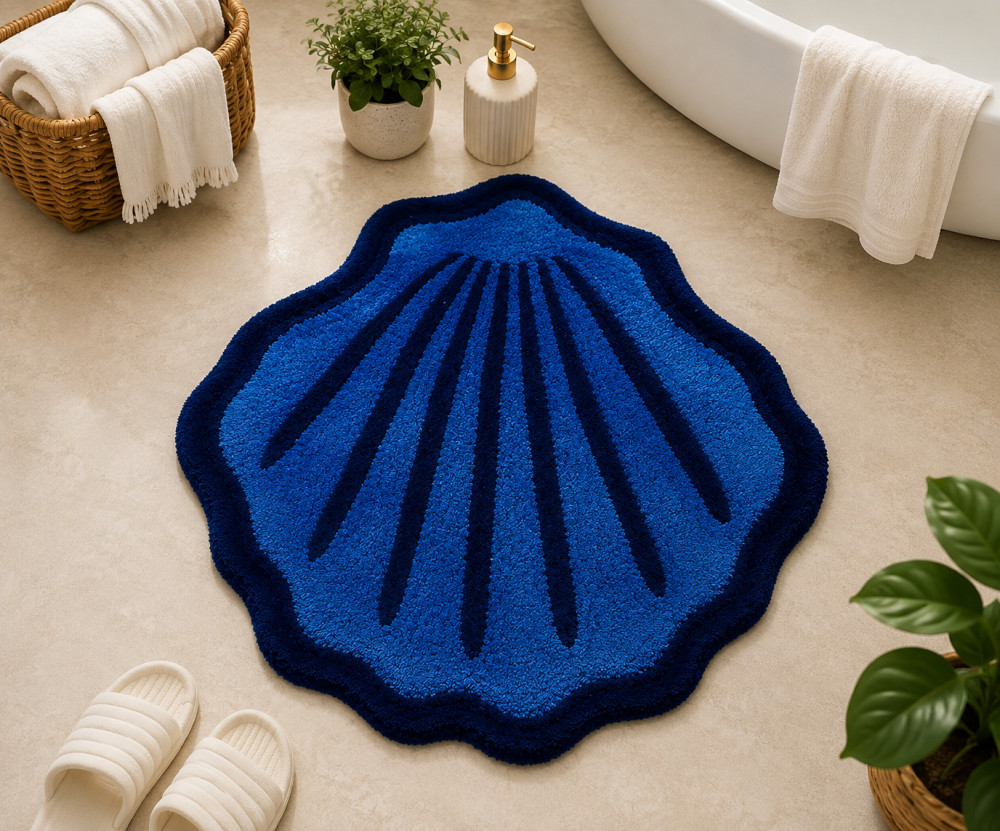 Image of Tufted Seashell Bathmat – Royal Blue &amp; Navy