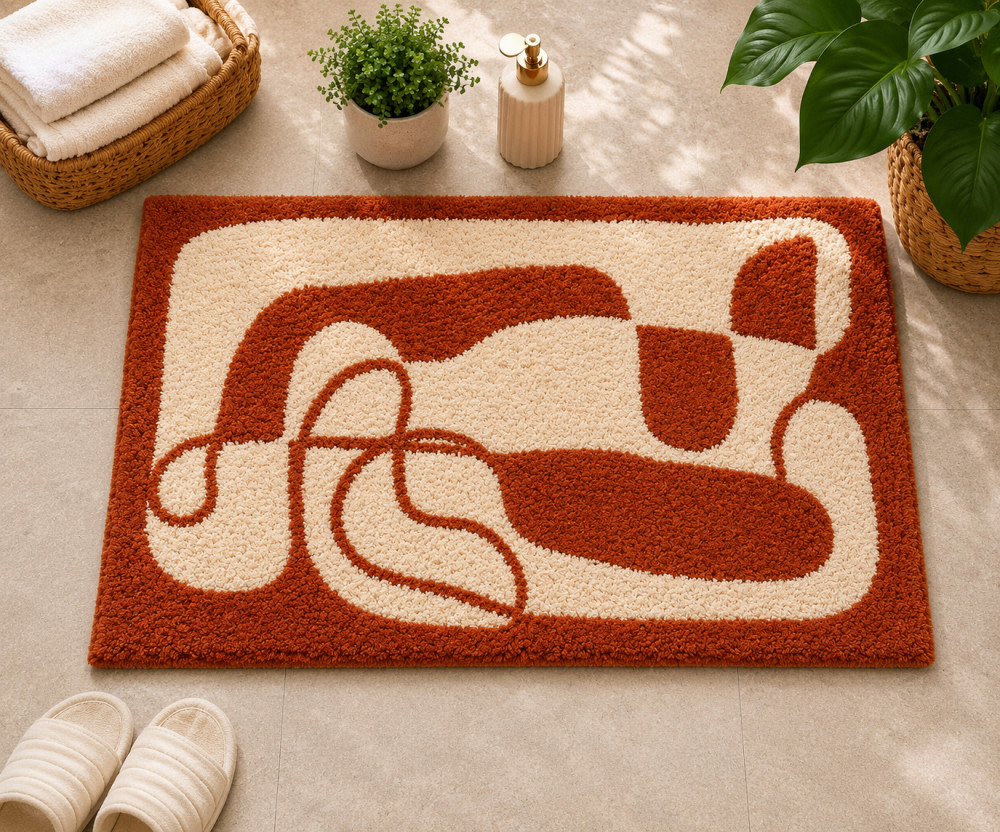 Image of Tufted Abstract Bathmat – Rust &amp; Cream