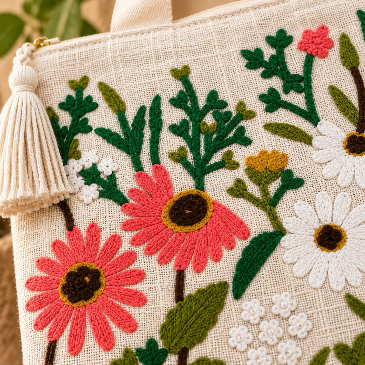 Close-up Image Of daisy gaeden cgain embroidered