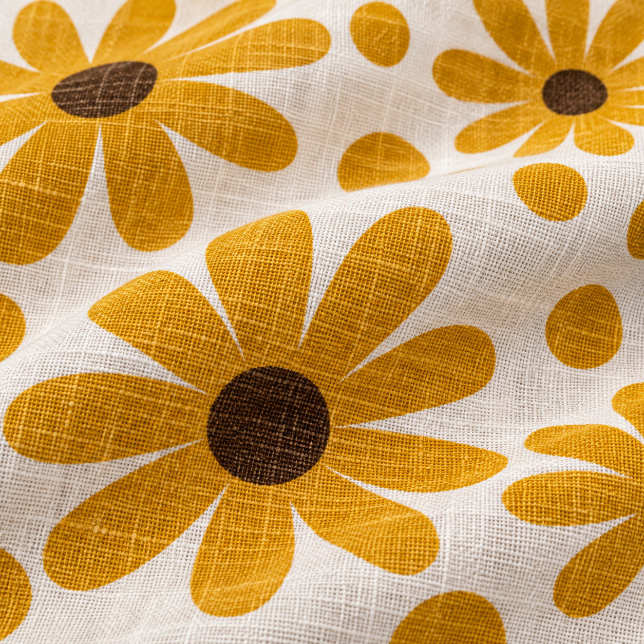 Mustard yellow daisy floral hand block printed cotton sofa throw with tassel fringe