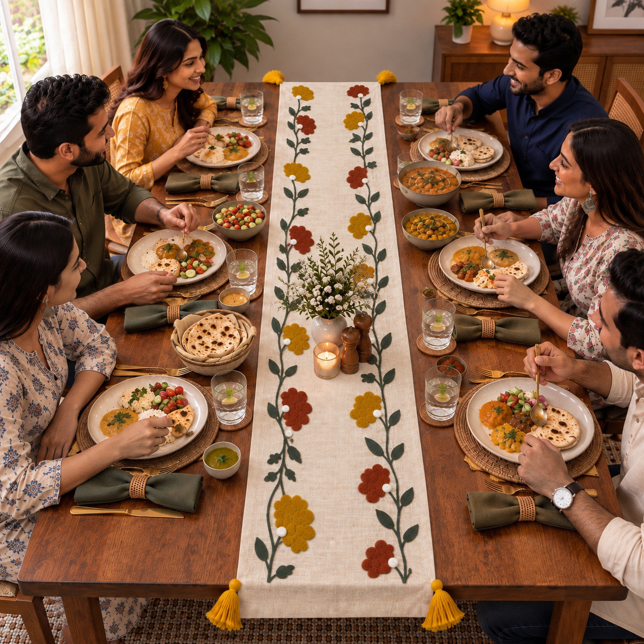 Cozy Indian Dining with Floral Runner
