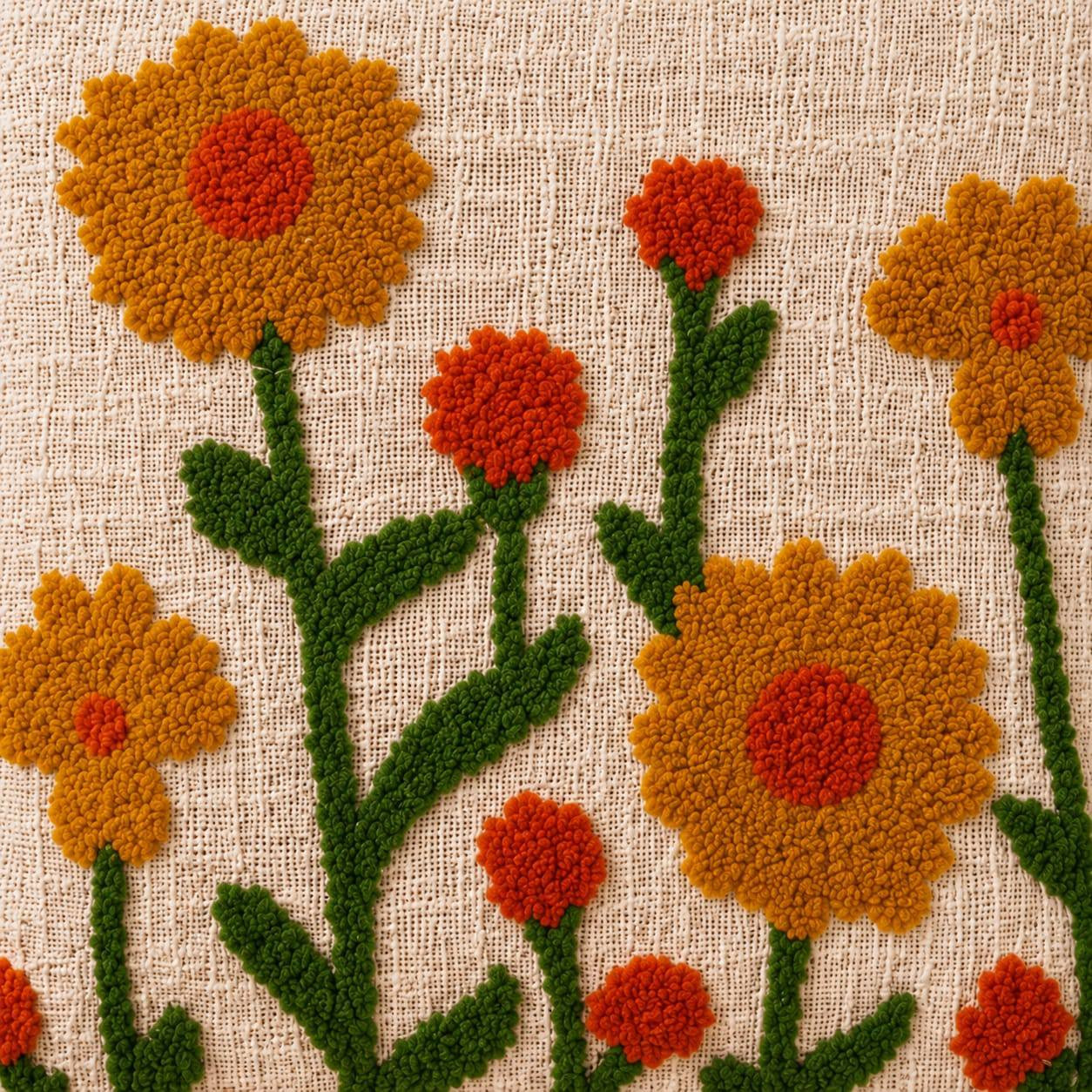 Marigold Punch Embroidery Cushion Cover Ivory Cotton Textured Floral Design 16x16