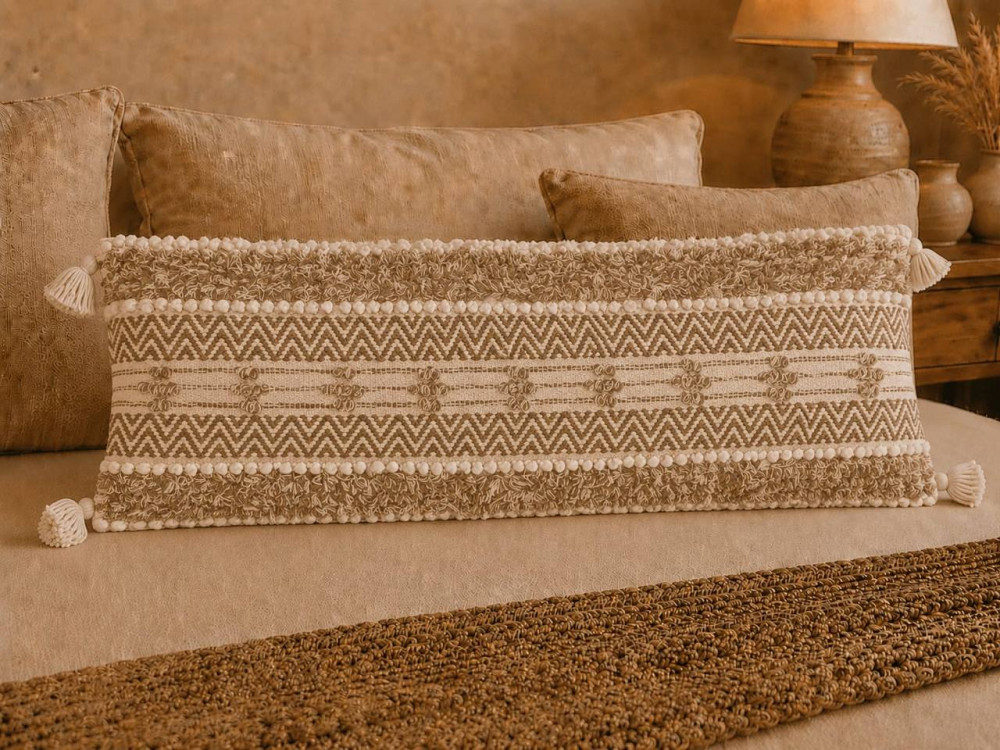 Image of Boho Chevron Shag Lumbar Cushion Cover Sofa Bed Diwan 14x36"