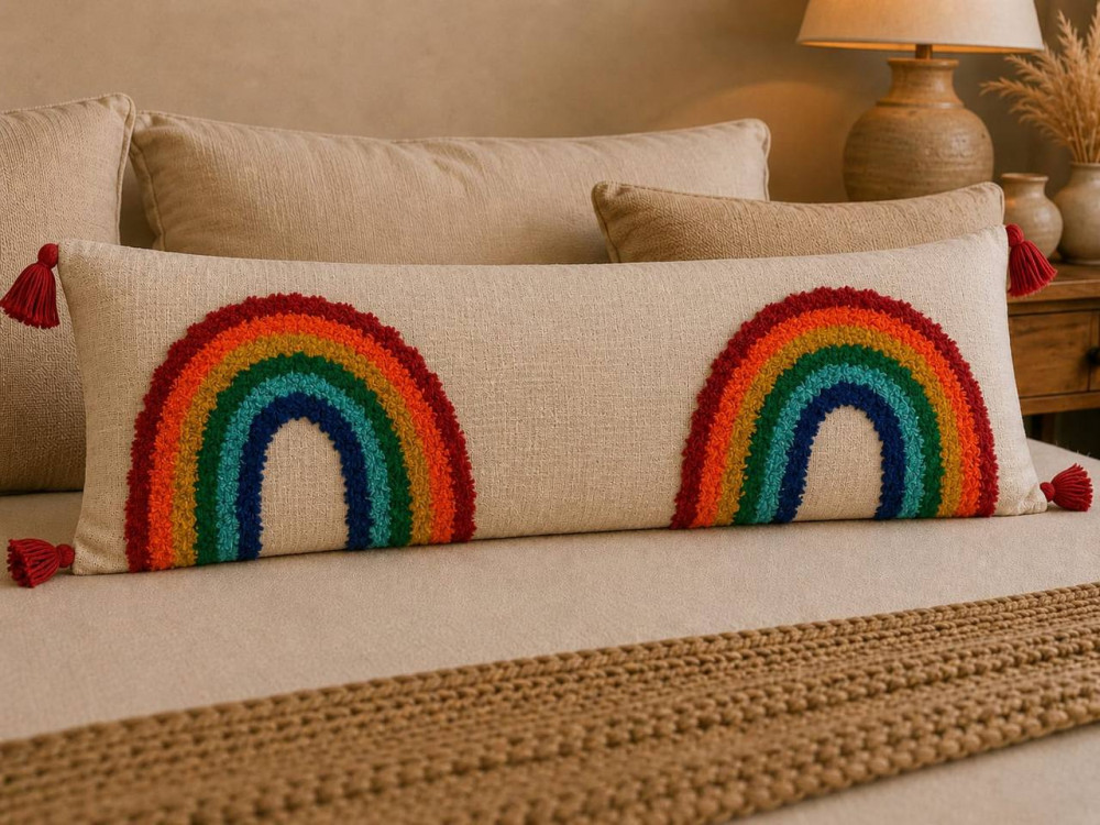Image of Double Rainbow Tufted Lumbar Cushion Cover Sofa Bed Diwan 14x36