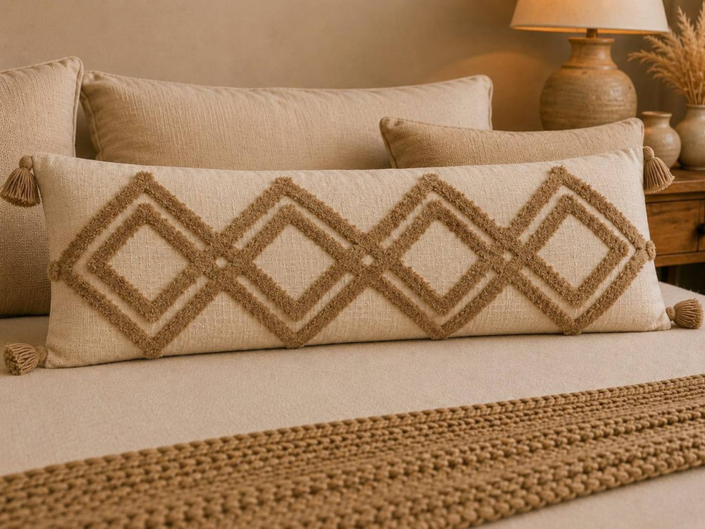 Image of Boho Tufted Lumbar Cushion Cover 14x36 | Ivory Diamond