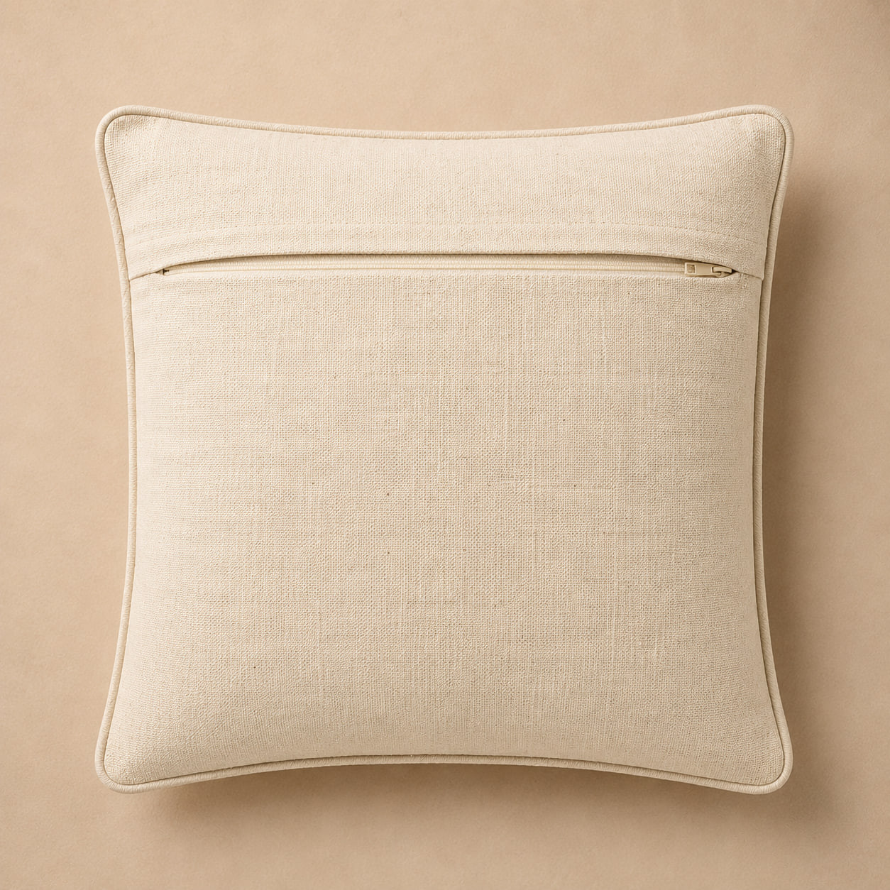 Back view of ivory cushion cover showing plain fabric and zipper closure