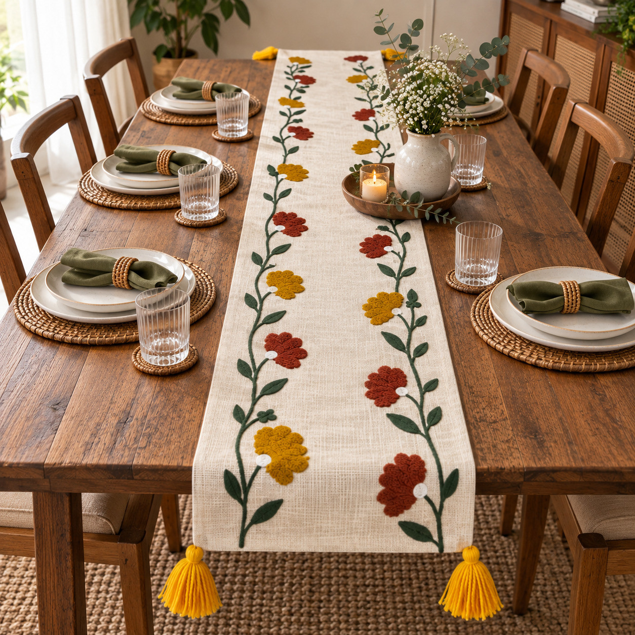 Rustic Floral Dining Table Setting
