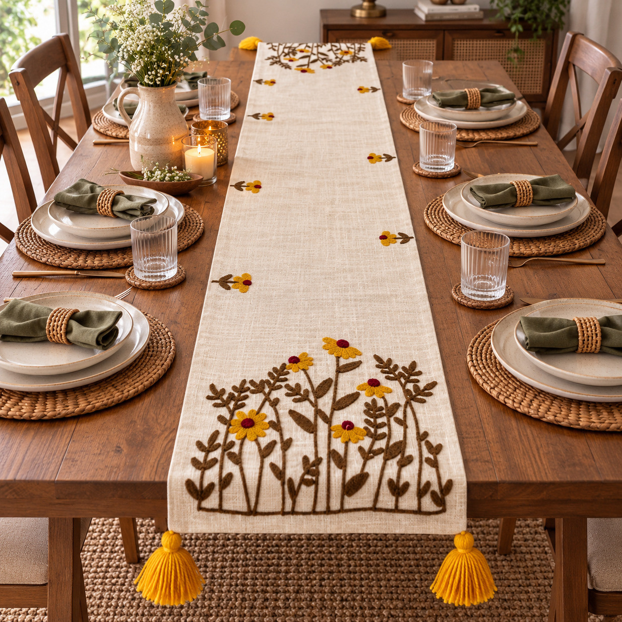 Rustic Floral Runner Dining Table