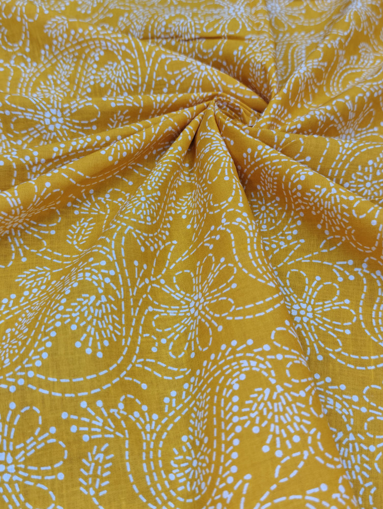 Image of Yellow Lucknowi Chikankari Print