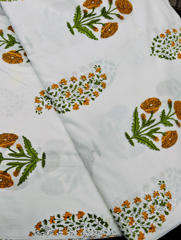 Image of Block Printed Cotton Fabric – Marigold Motif