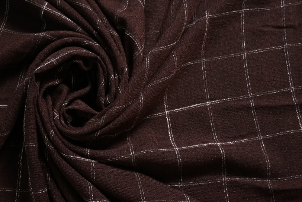 Image of Yarn Dyed Linen Checks Coffee Brown