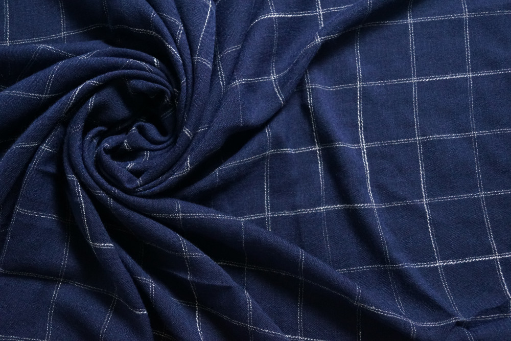 Image of Yarn Dyed Linen Checks Fabric – Navy Blue
