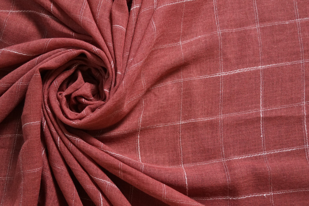 Image of Salmon Yarn Dyed Linen Checks