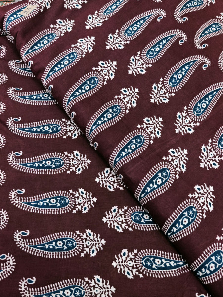 Maroon Paisley Block Print Cotton Fabric