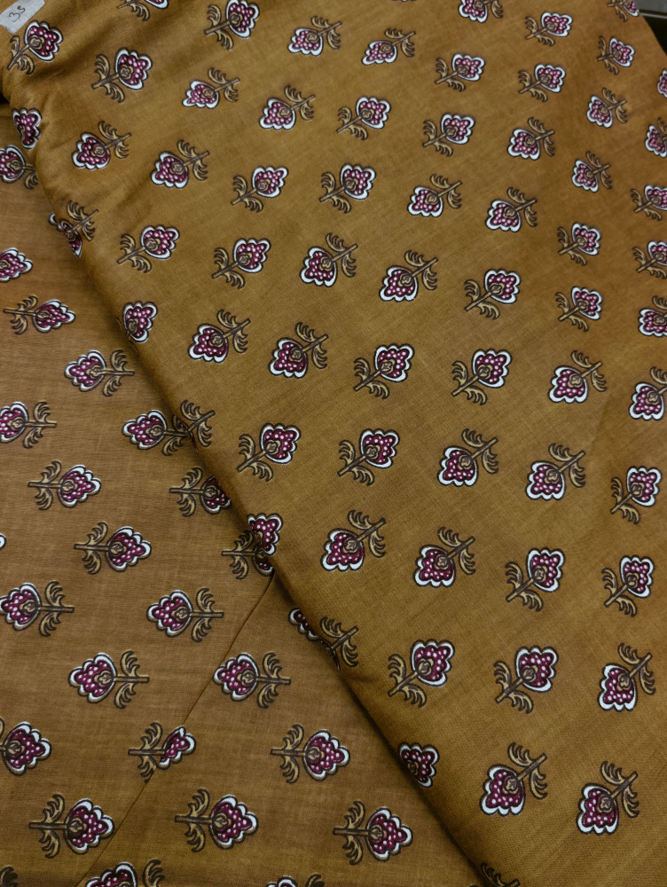 Image of Mustard Floral Buti Printed Cotton Fabric