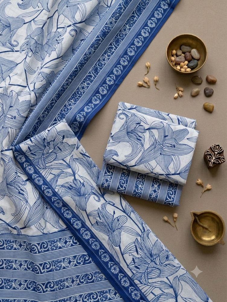 Image of Indigo Blue Floral 3Pc Suit Set