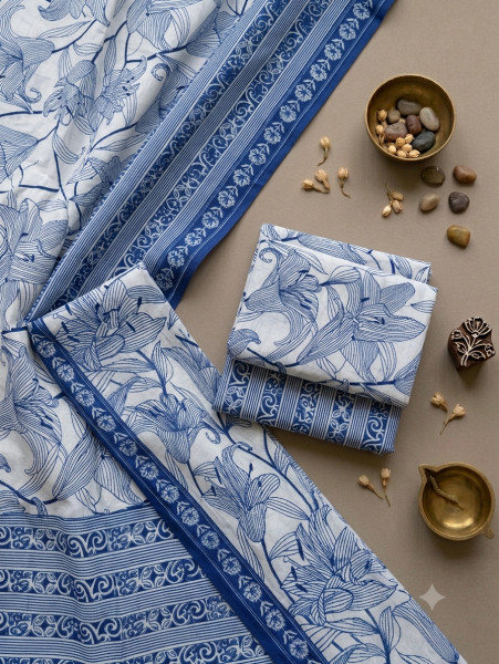 Indigo Blue Floral 3Pc Suit Set