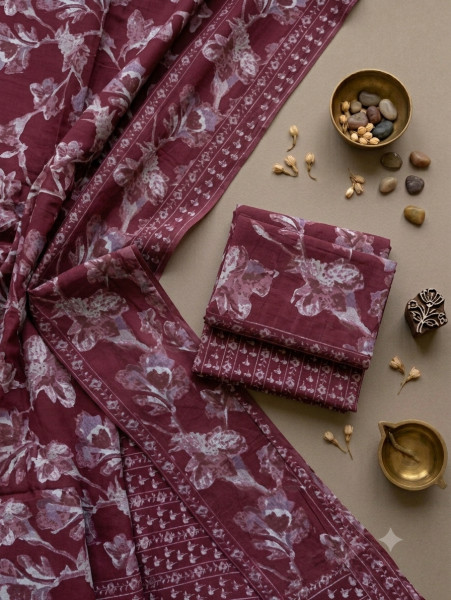 Image of Maroon Floral 3Pc Suit Set