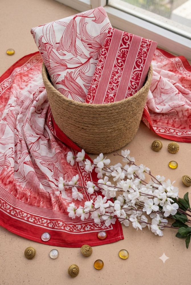 Image of Red Floral 3Pc Suit Set