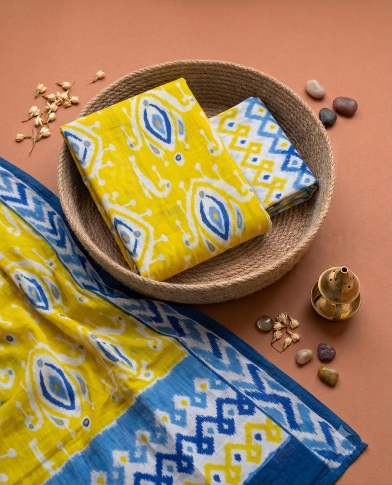 Image of Yellow Ikat Buti 3Pc Suit Set
