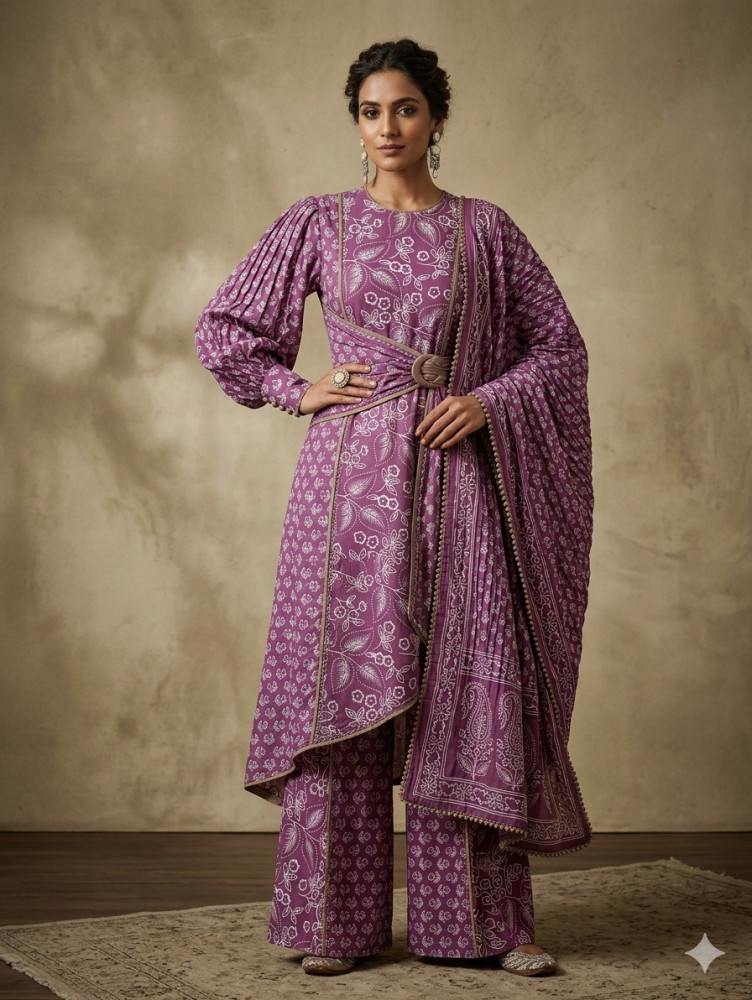 Image of Wine Floral 3Pc Suit Set
