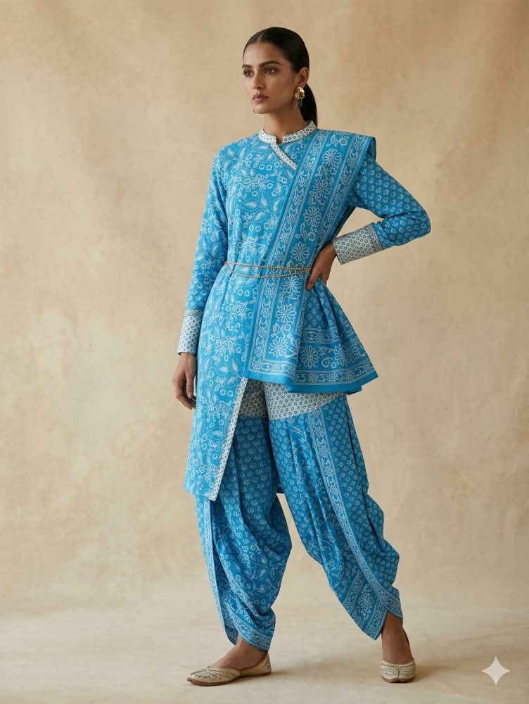 Image of Turquoise Blue Floral 3Pc Suit Set