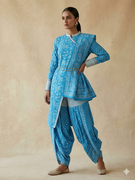 Turquoise Blue Floral 3Pc Suit Set