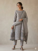 Mauve-Grey Floral Buti With Stripe Printed 3Pc Suit Set