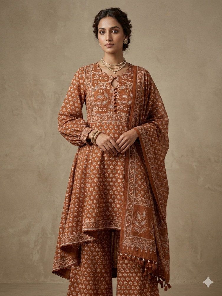 Image of Rust Floral 3Pc Suit Set