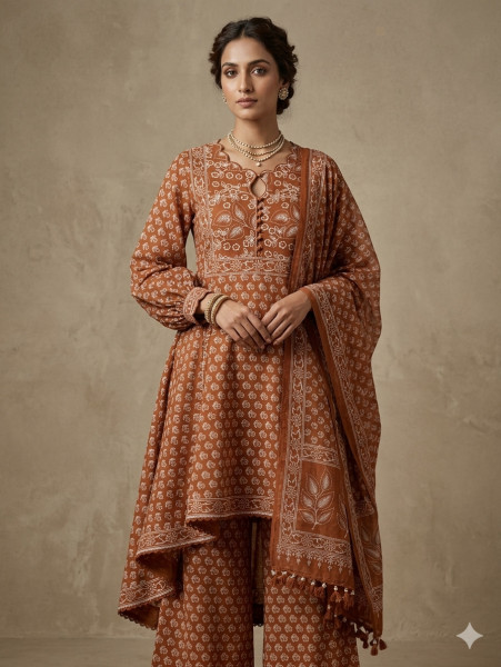 Rust Floral 3Pc Suit Set