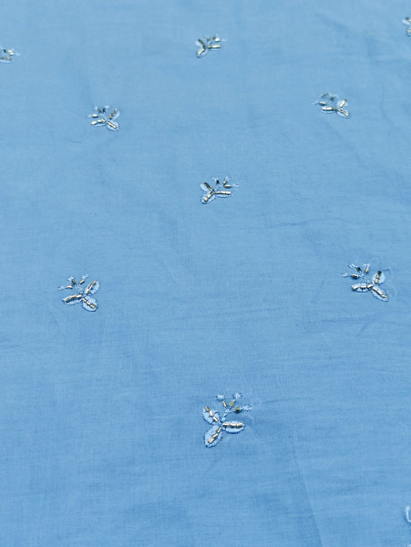 Sky Blue Cotton Beds Work With Embroidery