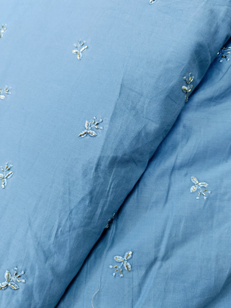 Sky Blue Cotton Beds Work With Embroidery
