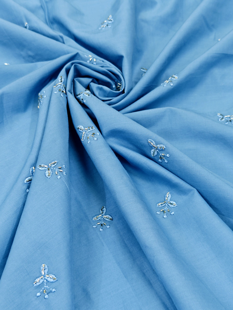 Image of Sky Blue Cotton Beds Work With Embroidery