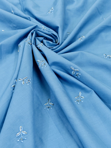 Image of Sky Blue Cotton Beds Work With Embroidery