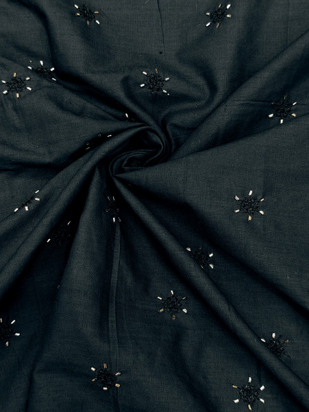 Image of Charcoal Black Cotton Beds Work With Embroidery