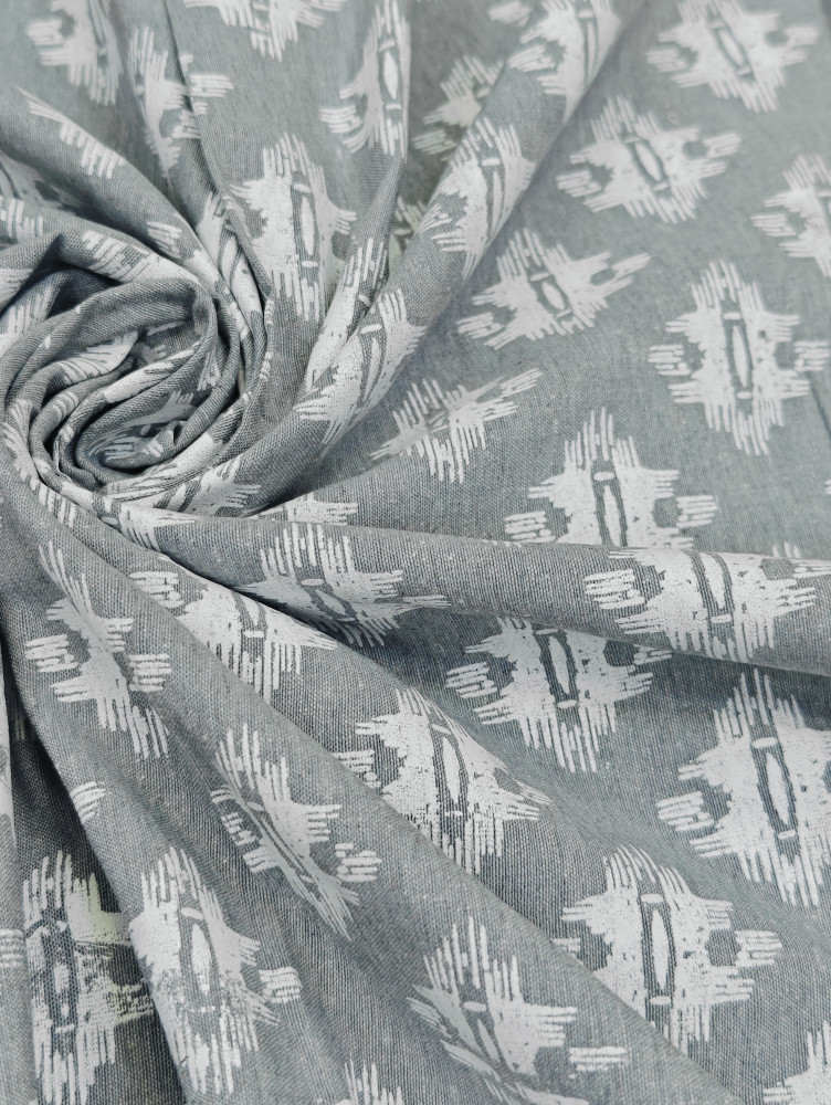 Image of Charcoal Ikat-Inspired Geometric Cotton Fabric