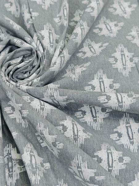 Charcoal Ikat-Inspired Geometric Cotton Fabric