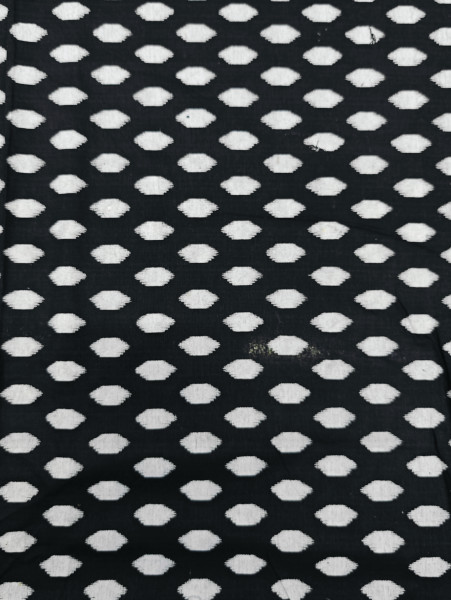 Black and White Ikat-Inspired Geometric Cotton Fabric