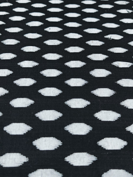 Black and White Ikat-Inspired Geometric Cotton Fabric