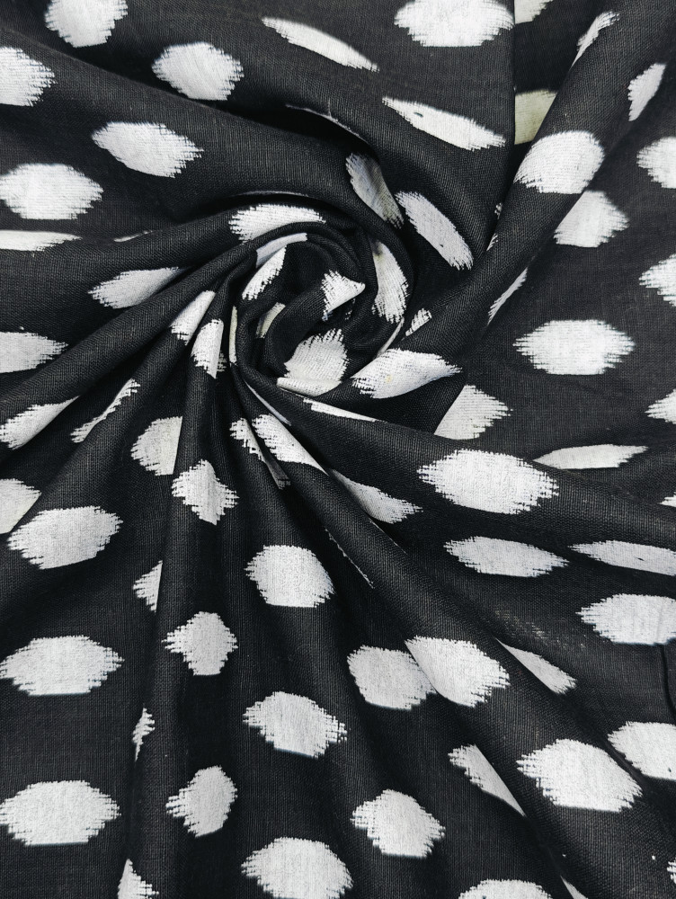 Image of Black and White Ikat-Inspired Geometric Cotton Fabric